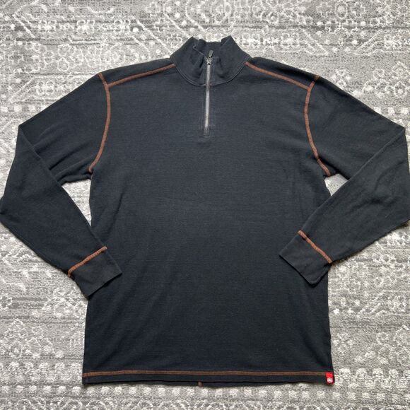 Agave Lux Quarter Zip Waffle Knit Shirt Mens Large Black USA Thermal USA - Picture 1 of 10
